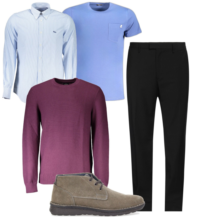 Outfit uomo - Sfumature. Stile Trendy per Serata speciale. Abbinamento con pantaloni, stivali e stivaletti, maglieria, camicie, t-shirt.
