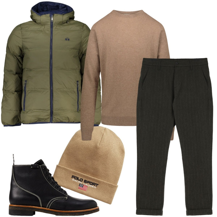 Outfit uomo - Il gessato. Stile Business/Elegante per Ufficio. Abbinamento con pantaloni, stivali, berretti, maglieria, giacche.