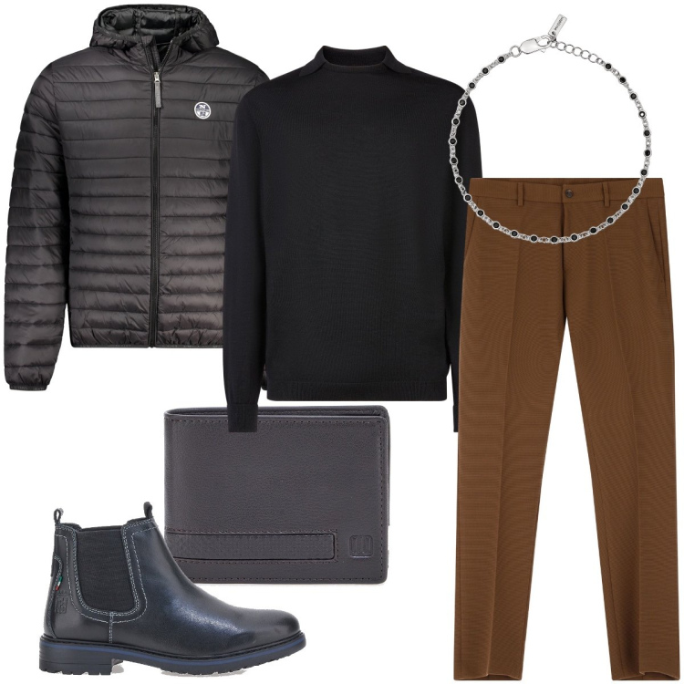 Outfit uomo - Serata speciale. Stile Business/Elegante per Serata speciale. Abbinamento con braccialetti, pantaloni, stivali e stivaletti, portafogli, giacche, maglieria.