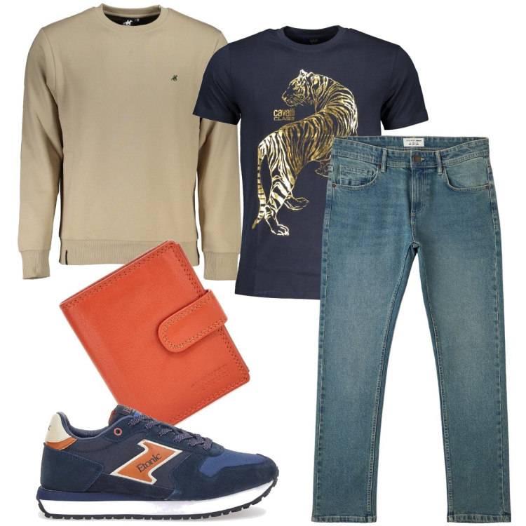 Outfit uomo - La t-shirt con la tigre. Stile Urban per Tutti i giorni. Abbinamento con jeans, portafogli, felpe, t-shirt, sneakers.