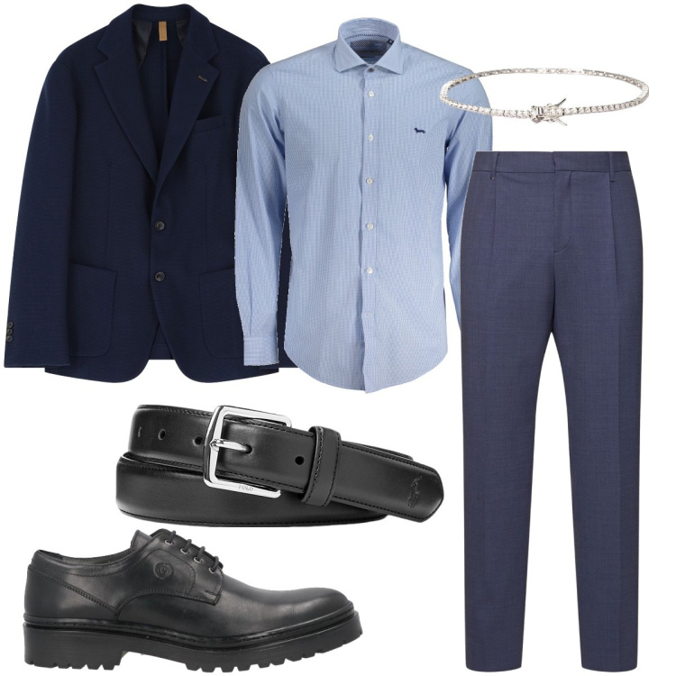 Outfit uomo - Cerimonia a novembre. Stile Business/Elegante per Cerimonia. Abbinamento con scarpe stringate, braccialetti, giacche, cinture, camicie, pantaloni.