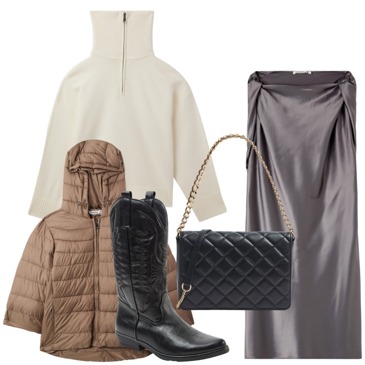 Outfit donna - Terranova - Black Friday. Stile Chic per Serata fuori. Abbinamento con vestiti corti, maglieria, blazer, borse a tracolla, stivali.