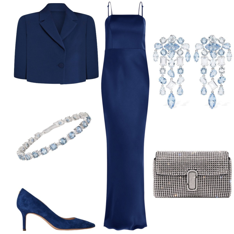 Outfit donna - Cerimonia. Stile Glamour per Cerimonia. Abbinamento con braccialetti, cappe, vestiti lunghi, décolleté, borse a spalla, orecchini.