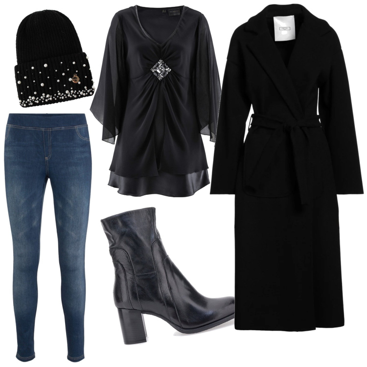 Outfit donna - Apericena fra colleghi. Stile Urban per Serata fuori. Abbinamento con tuniche, jeggings, cappotti, berretti, stivaletti.