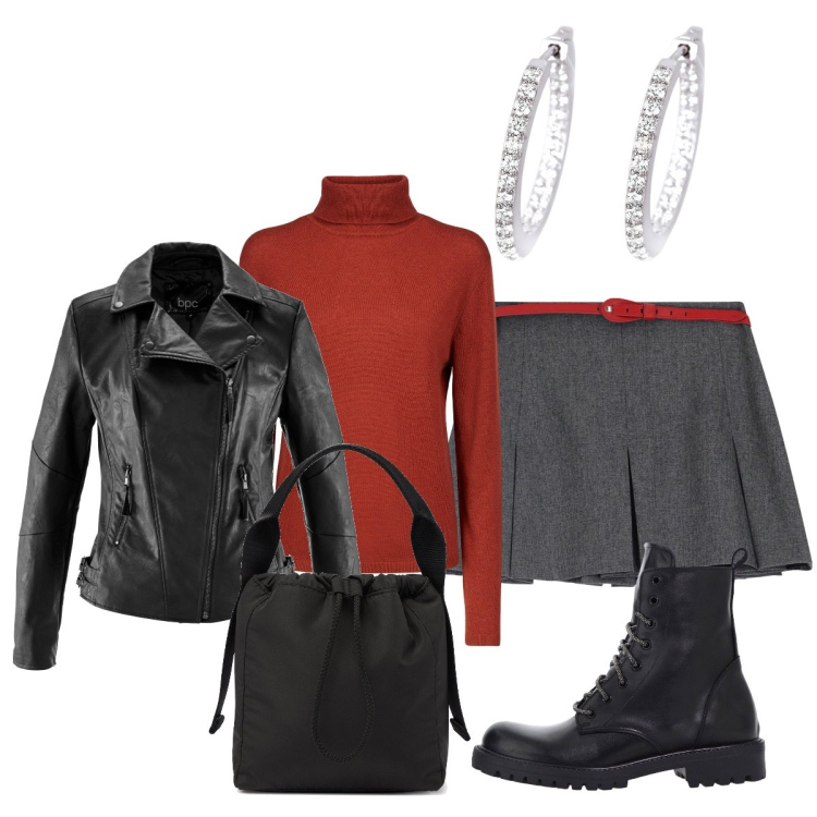 Outfit donna - Serata con le amiche. Stile Preppy per Serata fuori. Abbinamento con blazer, minigonne, stivaletti, orecchini, pullovers, borse a mano.