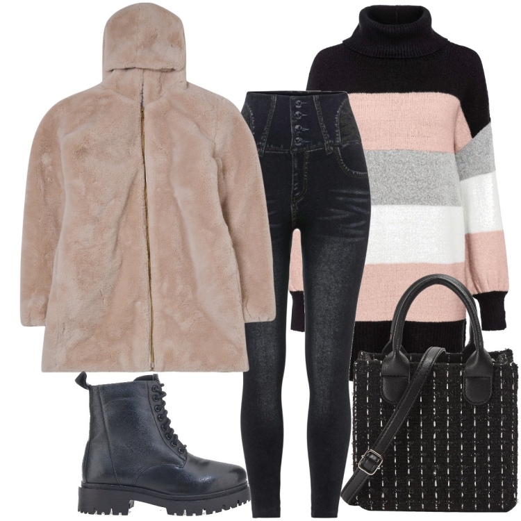 Outfit donna - Il maglione over size. Stile Casual chic per Tutti i giorni. Abbinamento con jeggings, maglieria, ecopellicce, shopping bag, anfibi.