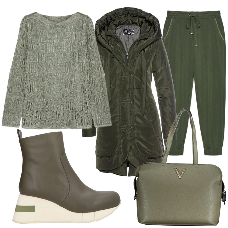 Outfit donna - Total look #2001070. Stile Casual chic per Tutti i giorni. Abbinamento con blazer, stivaletti, maglieria, pantaloni, borse a spalla.