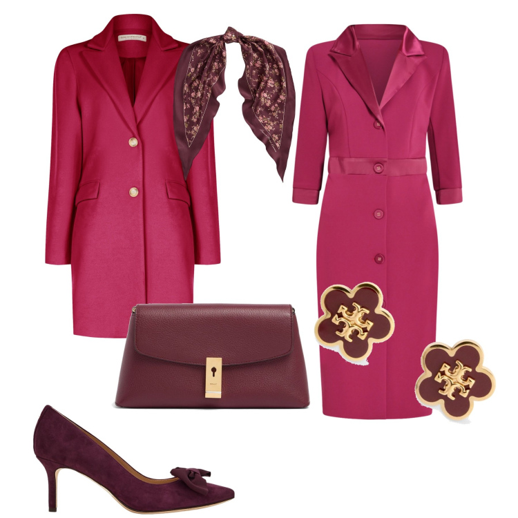 Outfit donna - Cerimonia in rosso. Stile Bon Ton per Cerimonia. Abbinamento con vestiti midi/longuette, cappotti, foulard, décolleté, orecchini, pochette.