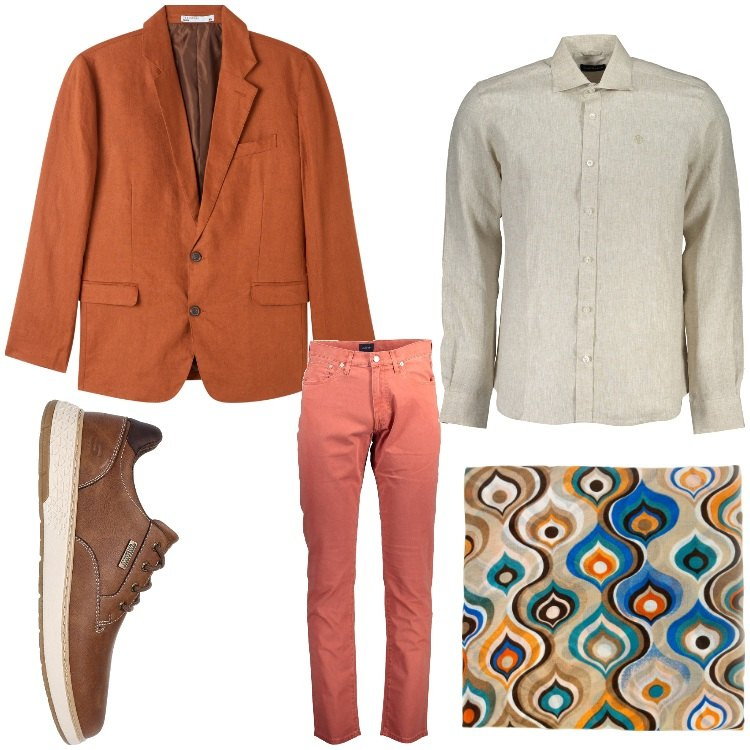 Outfit uomo - Casual chic. Stile Casual per Ufficio. Abbinamento con giacche, sciarpe, scarpe stringate, camicie, pantaloni.