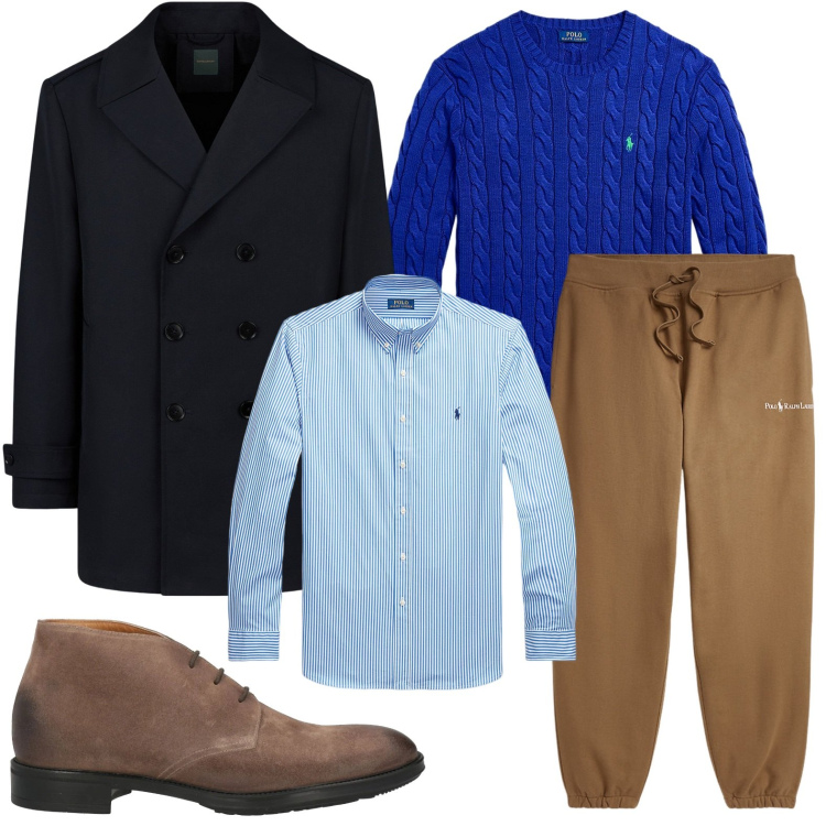 Outfit uomo - Pantaloni da jogging relax. Stile Urban per Tutti i giorni. Abbinamento con stivali e stivaletti, camicie, pantaloni, maglieria, caban.