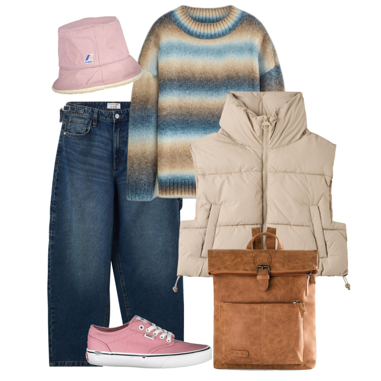 Outfit donna - Bon voyage. Stile Urban per Tutti i giorni. Abbinamento con zaini, maglieria, jeans, piumini, cappelli, sneakers.