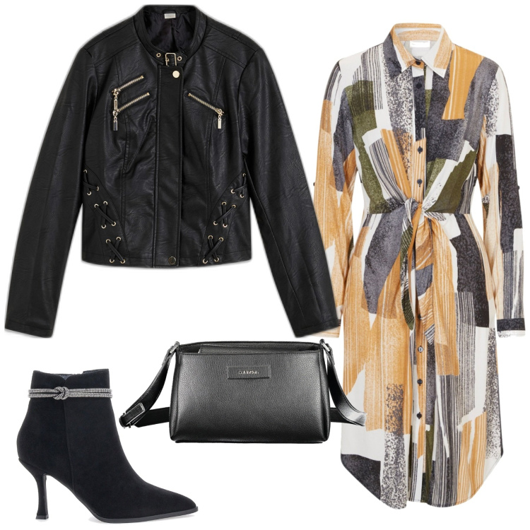 Outfit donna - Total look #2001121. Stile Glamour per Serata fuori. Abbinamento con vestiti chemisier, blazer, stivaletti, borse a tracolla.