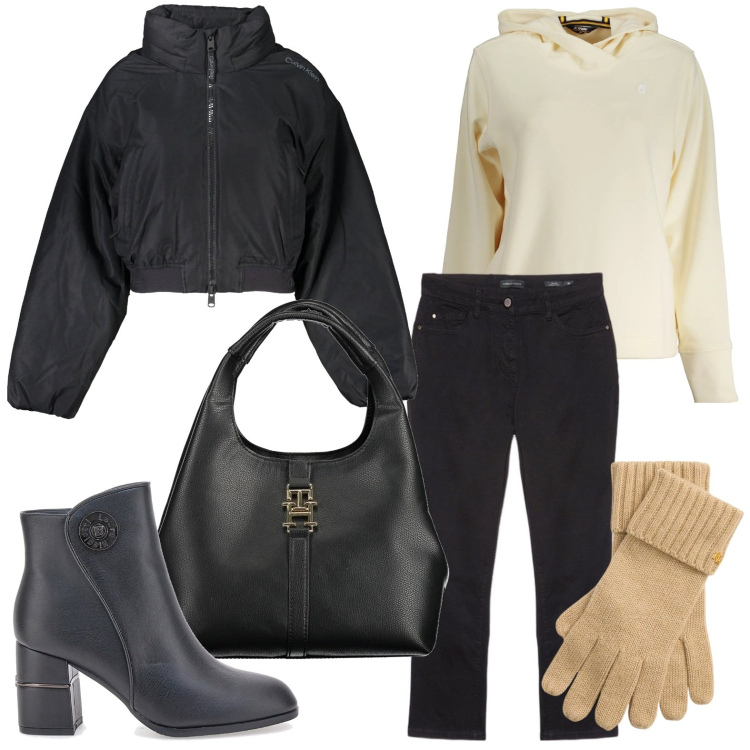 Outfit donna - La borsa a tracolla. Stile Casual per Tutti i giorni. Abbinamento con guanti, stivaletti, felpe con cappuccio, pantaloni, blazer, borse a tracolla.