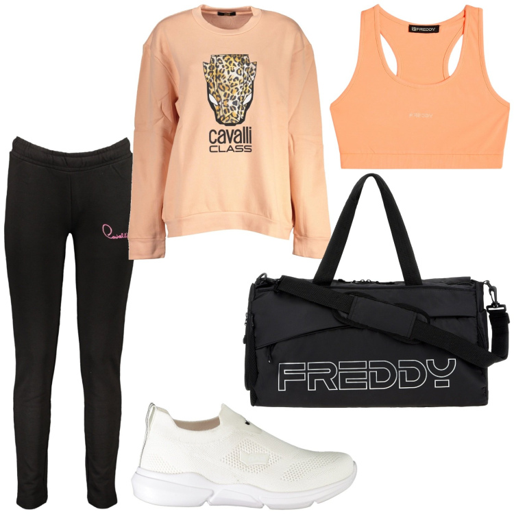 Outfit donna - In palestra. Stile Sporty chic per Sport. Abbinamento con borse sportive, top sportivi, pantaloni, sneakers, felpe.