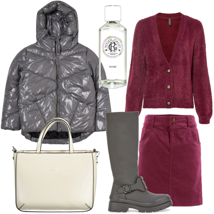 Outfit donna - Giacca effetto lucido. Stile Bon Ton per Tutti i giorni. Abbinamento con cardigans, gonne lunghe, profumi, blazer, stivali, borse a spalla.