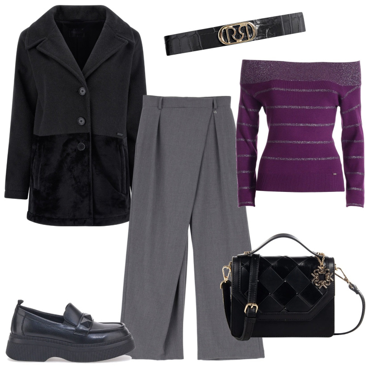 Outfit donna - Mocassini con strass neri. Stile Trendy per Serata fuori. Abbinamento con borse a tracolla, cinture, maglieria, cappotti, pantaloni, mocassini.