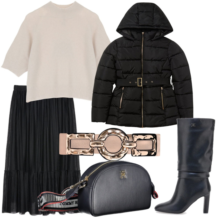 Outfit donna - La cintura con maxi fibbia. Stile Casual per Ufficio. Abbinamento con blazer, cinture, maglieria, stivali, gonne lunghe, borse a tracolla.