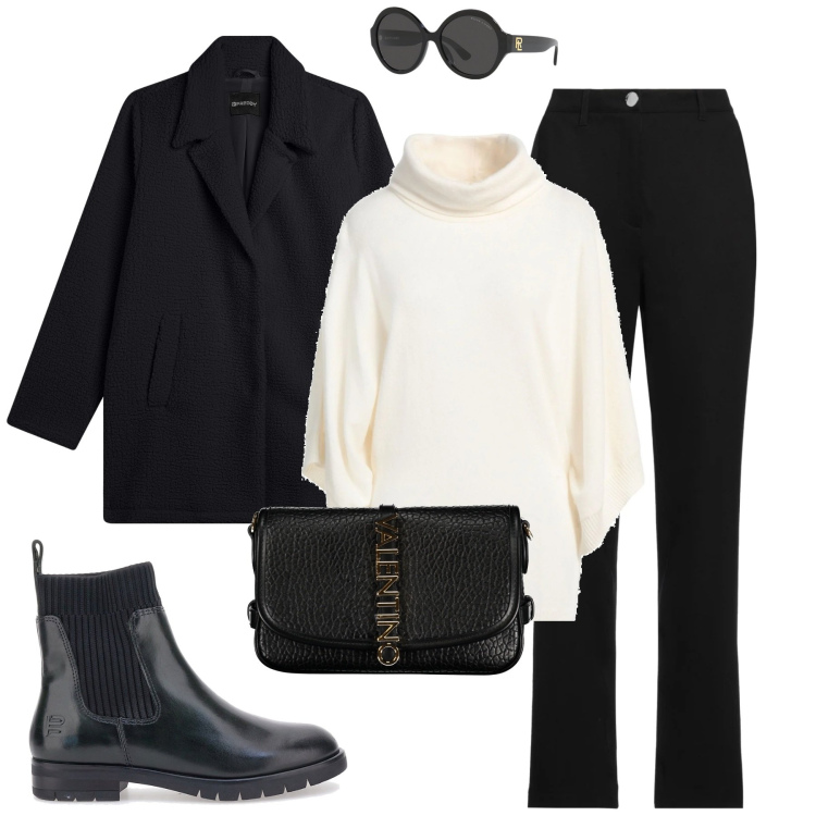 Outfit donna - City. Stile Casual chic per Tutti i giorni. Abbinamento con maglieria, pantaloni, cappotti, occhiali da sole, stivaletti, borse a tracolla.