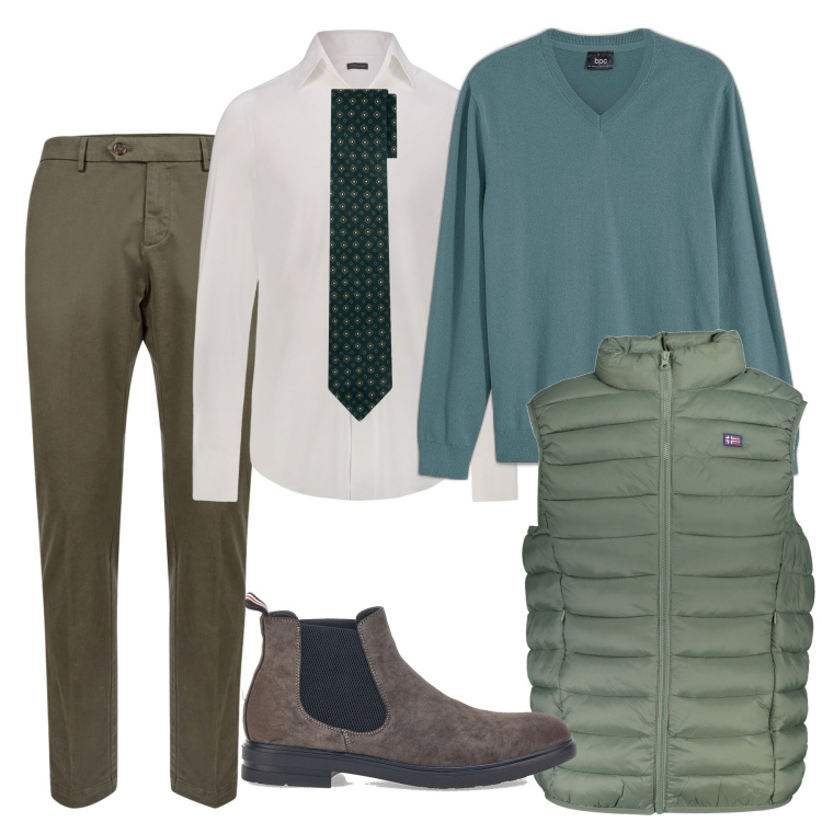 Outfit uomo - Novembre. Stile Casual per Tutti i giorni. Abbinamento con maglieria, pantaloni chino, cravatte, stivali e stivaletti, camicie, giacche.