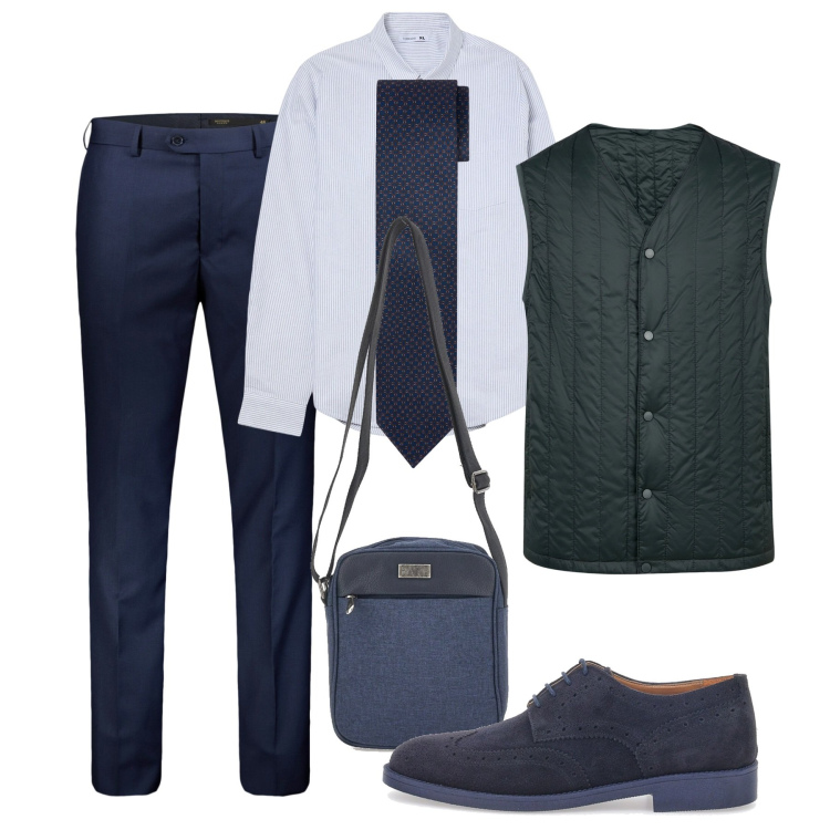 Outfit uomo - Lo smanicato trapuntato. Stile Business/Elegante per Ufficio. Abbinamento con camicie, piumini, scarpe stringate, pantaloni, cravatte, portafogli.
