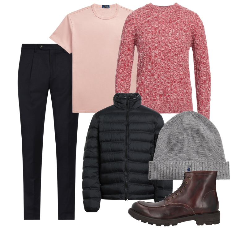 Outfit uomo - Rosso melange. Stile Trendy per Serata speciale. Abbinamento con stivali e stivaletti, pullovers, piumini, pantaloni, berretti, t-shirt.