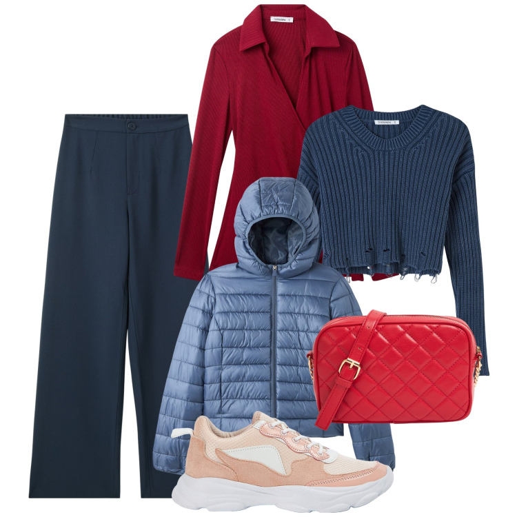 Outfit donna - Terranova - Black Friday. Stile Basic per Tutti i giorni. Abbinamento con blazer, polo, pantaloni, maglieria, sneakers, borse a tracolla.