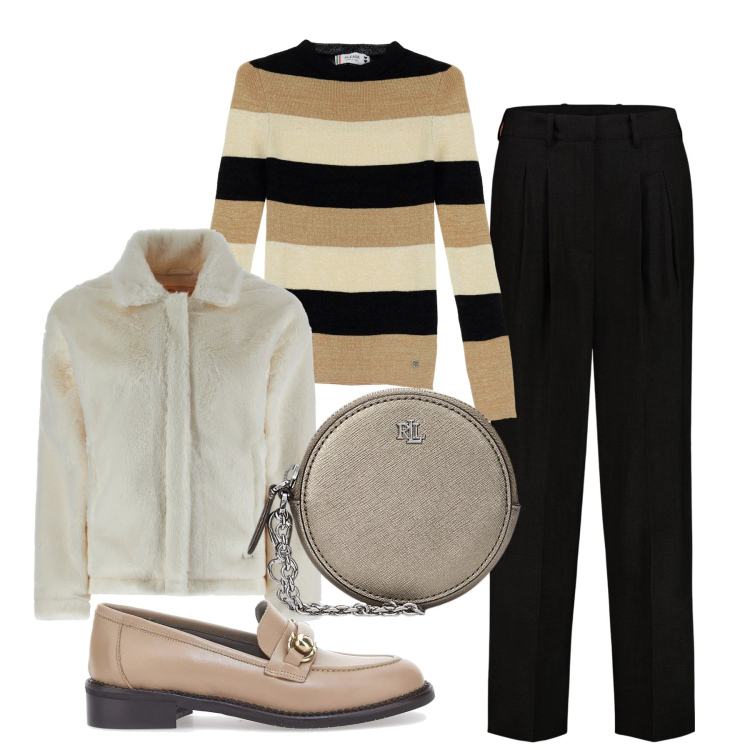 Outfit donna - I mocassini per la stagione. Stile Bon Ton per Ufficio. Abbinamento con pullovers, cappotti, pochette, mocassini, pantaloni.