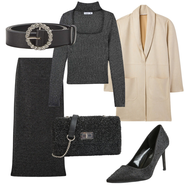 Outfit donna - Terranova sera. Stile Chic per Serata fuori. Abbinamento con gonne lunghe, décolleté, borse a tracolla, maglieria, trench, cinture.