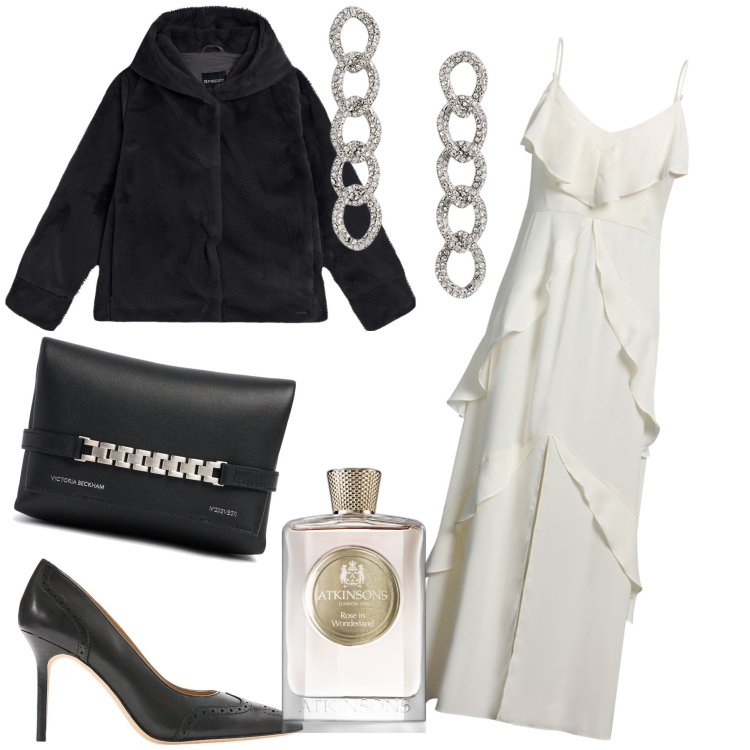 Outfit donna - Sognando una serata da vip. Stile Glamour per Serata fuori. Abbinamento con vestiti lunghi, profumi, blazer, orecchini, décolleté, pochette.