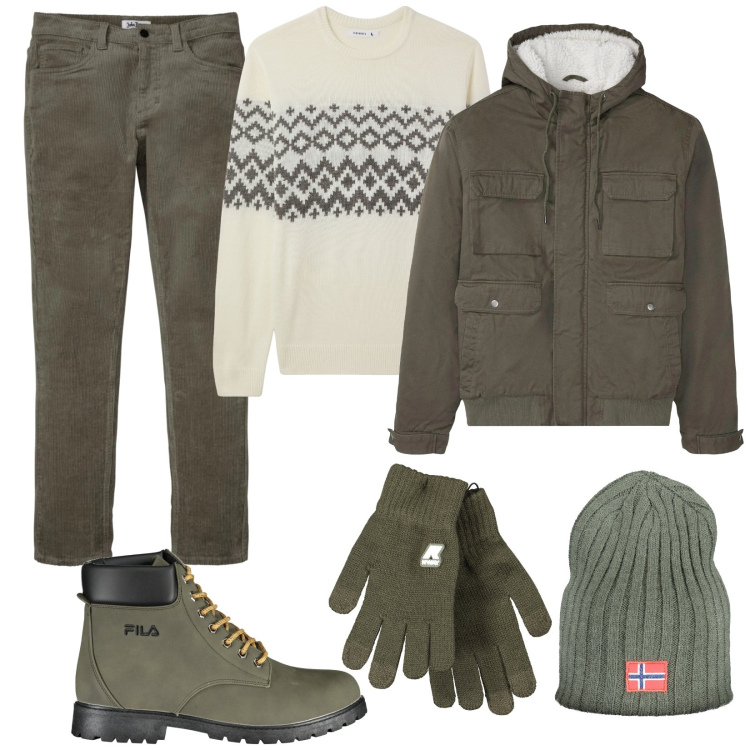 Outfit uomo - Velluto a coste. Stile Urban per Tutti i giorni. Abbinamento con pantaloni, piumini, maglieria, stivali, guanti, berretti.