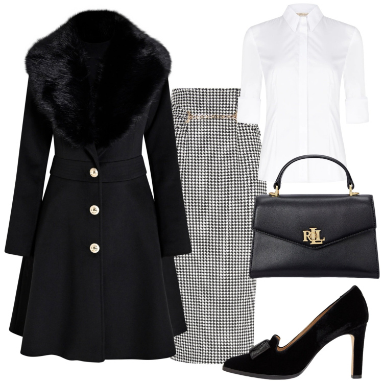 Outfit donna - Total look #2001629. Stile Chic per Tutti i giorni. Abbinamento con cappotti, gonne longuette, camicie, borse a mano, décolleté.