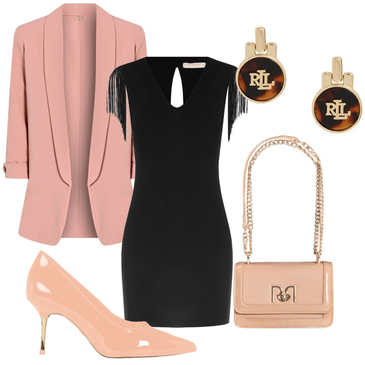 Outfit donna - Serata fuori. Stile Chic per Serata fuori. Abbinamento con vestiti a tubino, blazer, borse a tracolla, décolleté, orecchini.