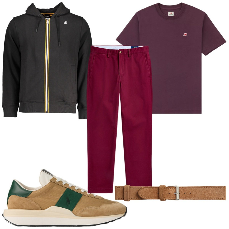 Outfit uomo - Total look #2001650. Stile Trendy per Tutti i giorni. Abbinamento con t-shirt, pantaloni chino, orologi, sneakers, felpe con cappuccio.