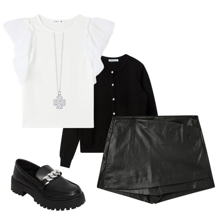 Outfit donna - Terranova - Black Friday. Stile Casual chic per Tutti i giorni. Abbinamento con minigonne, mocassini, t-shirt, cardigans, collane.