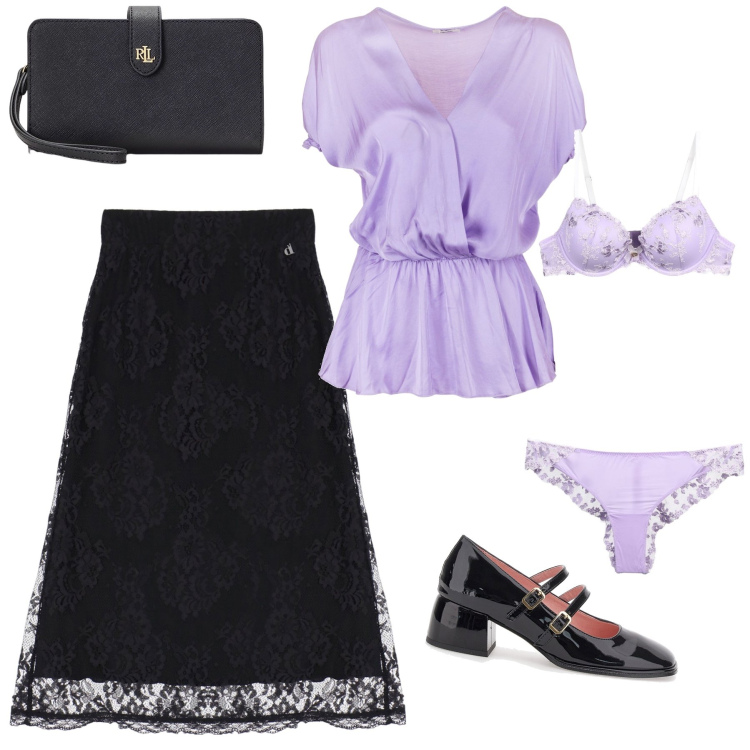 Outfit donna - L intimo coordinato. Stile Glamour per Serata fuori. Abbinamento con reggiseni, gonne longuette, bluse, pochette, décolleté.