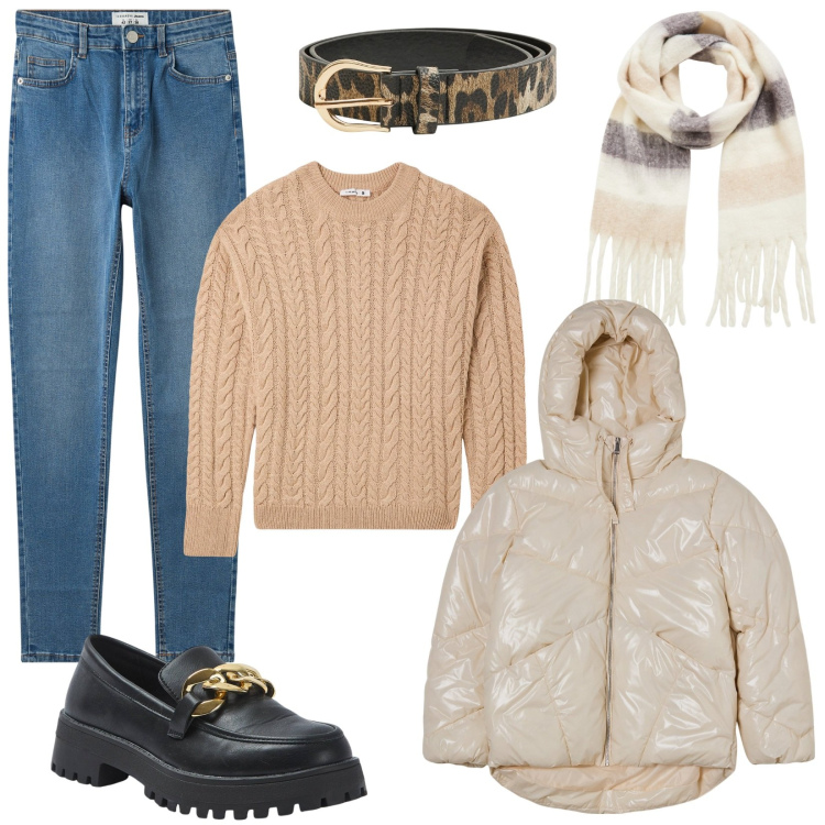Outfit donna - Il maglione a trecce Terranova. Stile Casual per Tutti i giorni. Abbinamento con jeans skinny, maglieria, blazer, mocassini, sciarpe, cinture.