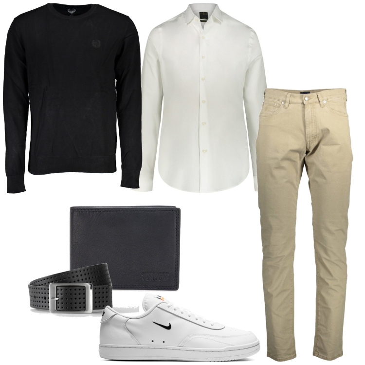 Outfit uomo - Total look #2001757. Stile Casual per Tutti i giorni. Abbinamento con cinture, camicie, portafogli, maglieria, sneakers, pantaloni.