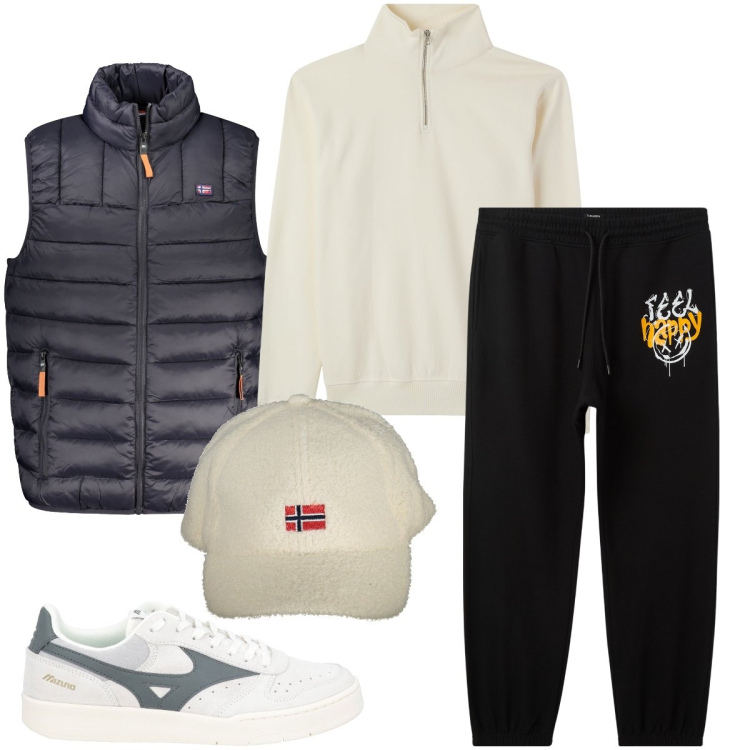 Outfit uomo - La felpa panna. Stile Casual per Tutti i giorni. Abbinamento con sneakers, pantaloni, felpe, cappelli con visiera, giacche.