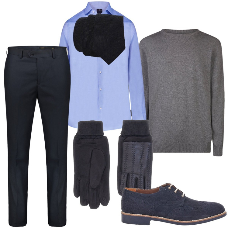 Outfit uomo - La cravatta nera. Stile Business/Elegante per Cerimonia. Abbinamento con cravatte, scarpe stringate, maglieria, camicie, guanti, pantaloni.