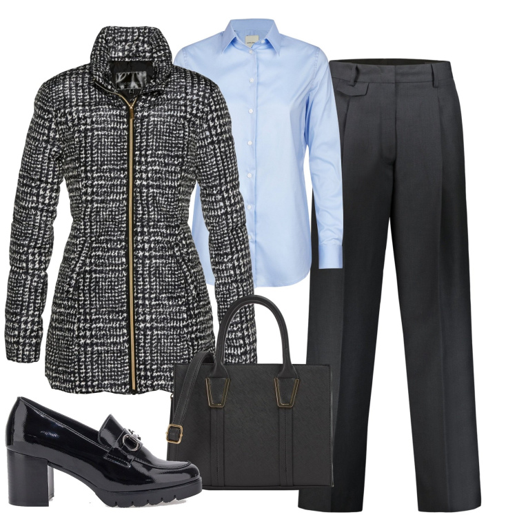 Outfit donna - City. Stile Urban per Tutti i giorni. Abbinamento con giacche, shopping bag, mocassini, pantaloni, camicie.