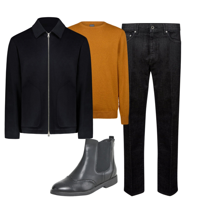 Outfit uomo - Total look #2001833. Stile Urban per Tutti i giorni. Abbinamento con stivali e stivaletti, maglieria, jeans, giacche.