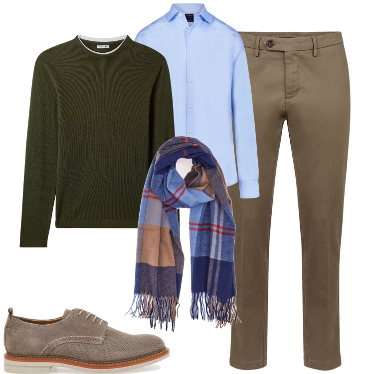 Outfit uomo - Total look #2001842. Stile Urban per Tutti i giorni. Abbinamento con maglieria, pantaloni chino, scarpe stringate, sciarpe, camicie.
