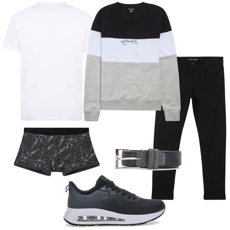 Outfit uomo - Total look #2001853. Stile Casual per Tutti i giorni. Abbinamento con felpe, boxer, pantaloni skinny, sneakers, cinture, t-shirt.