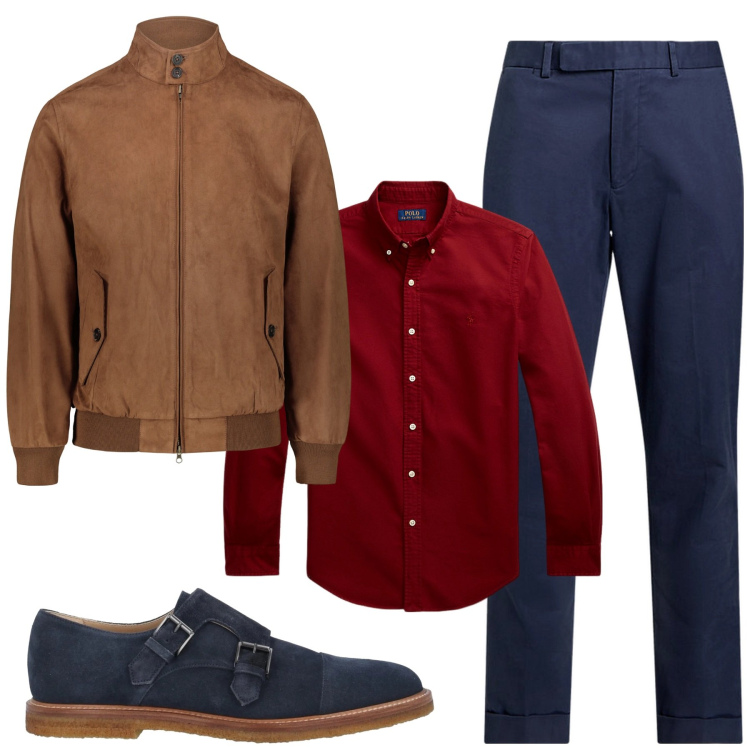 Outfit uomo - Borgogna e nocciola.. Stile Trendy per Tutti i giorni. Abbinamento con giacche, pantaloni chino, camicie, scarpe stringate.