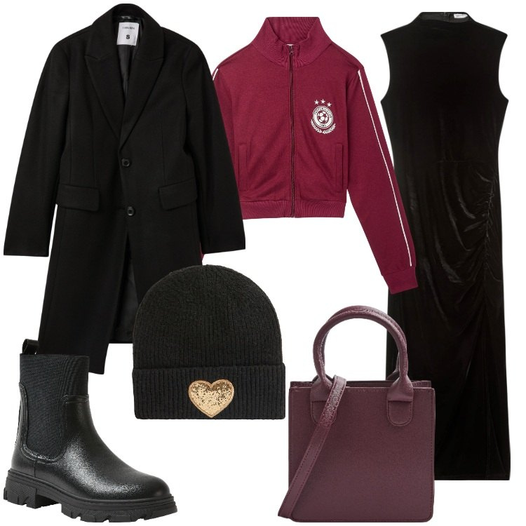 Outfit donna - Terranova - Black Friday. Stile Trendy per Tutti i giorni. Abbinamento con vestiti lunghi, berretti, felpe, cappotti, shopping bag, stivaletti chelsea.