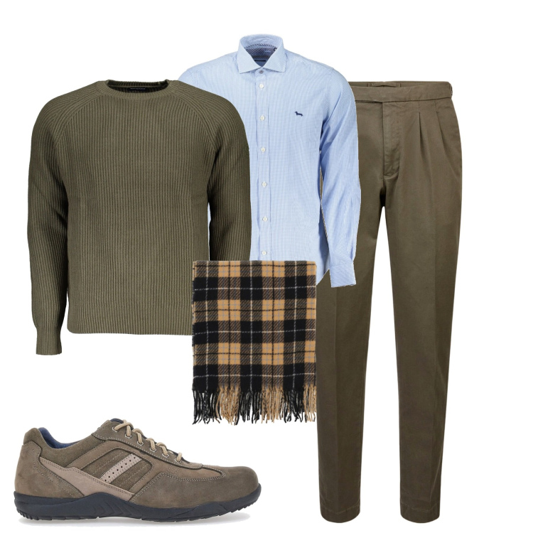 Outfit uomo - Total look #2001890. Stile Urban per Tutti i giorni. Abbinamento con sciarpe, pantaloni, scarpe stringate, camicie, maglieria.