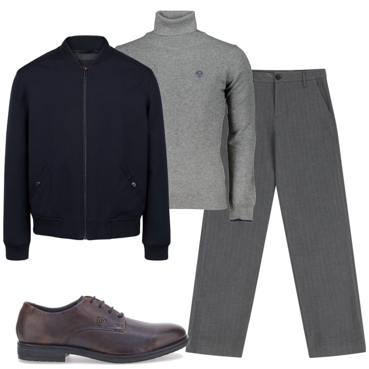 Outfit uomo - Total look #2001891. Stile Urban per Tutti i giorni. Abbinamento con pantaloni, scarpe stringate, bomber, maglieria.