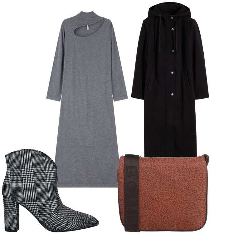 Outfit donna - Total look #2001910. Stile Urban per Tutti i giorni. Abbinamento con cappotti, stivaletti, borse a tracolla, vestiti asimmetrici.