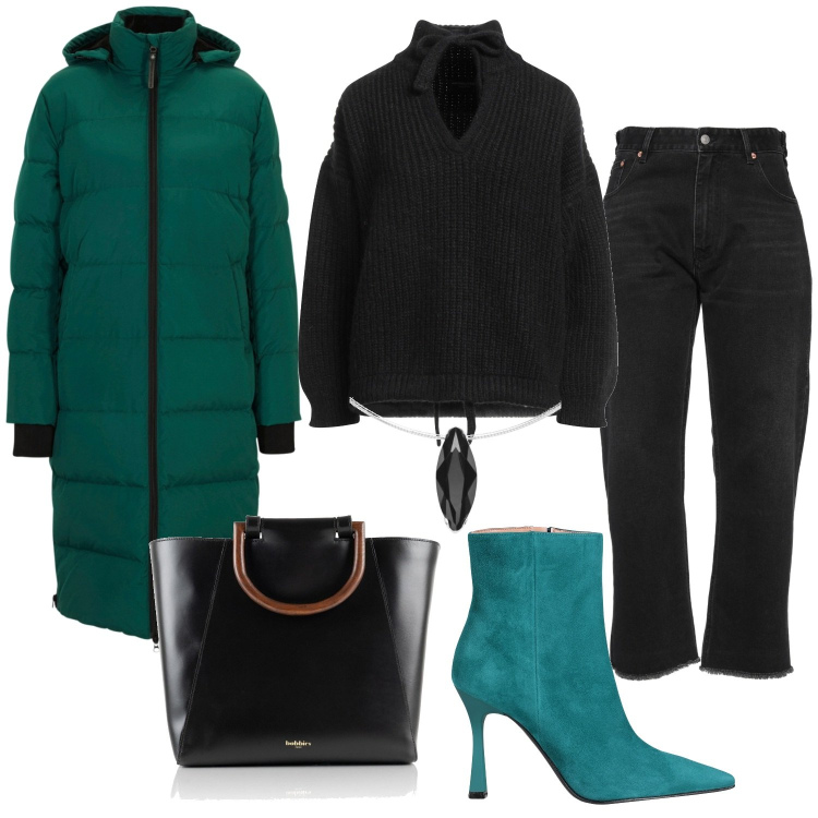 Outfit femme - Doudoune canon. Style Minimal pour Tous les jours. Assortir avec manteaux, jeans, pulls, colliers, bottines, sacs à main.