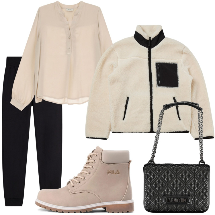 Outfit donna - Colori neutri. Stile Minimal per Tutti i giorni. Abbinamento con felpe, pantaloni, camicie, borse a tracolla, stivaletti.